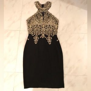 Avery G Black & GoldnEmbellished-Bodice Dress Size 4